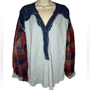 Easel Mix and Match print Henley Top in Size Large-Excellent Condition-Oversized